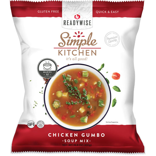 ReadyWise Simple Kitchen Chicken Gumbo soup mix gluten free pouch with gumbo bowl image
