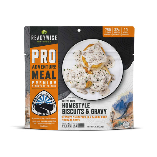 ReadyWise Pro Adventure Meal Homestyle Biscuits and Gravy freeze-dried food pouch