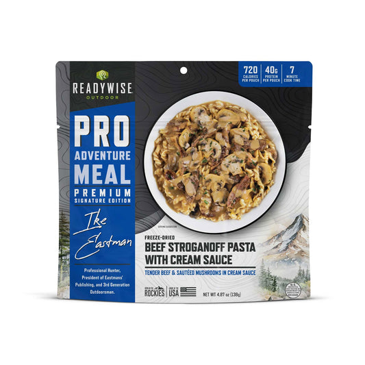 ReadyWise Pro Adventure Meal Beef Stroganoff Pasta with cream sauce, freeze-dried pouch
