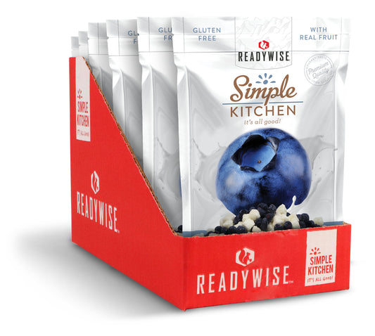 ReadyWise Simple Kitchen freeze dried blueberries and yogurt snack 6-pack in display box