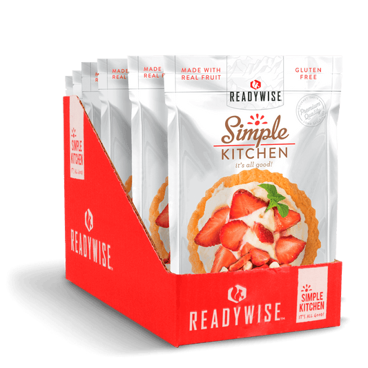 ReadyWise Simple Kitchen strawberry yogurt tart snack pouches in red display box