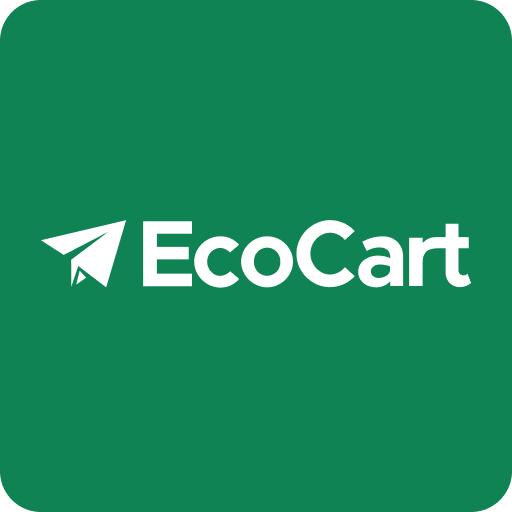 EcoCart logo white text with paper plane icon on green background