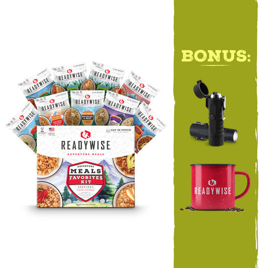 Buy an Adventure Meal Favorites Kit, Get a Free Mug and Plasma Lighter & Flashlight