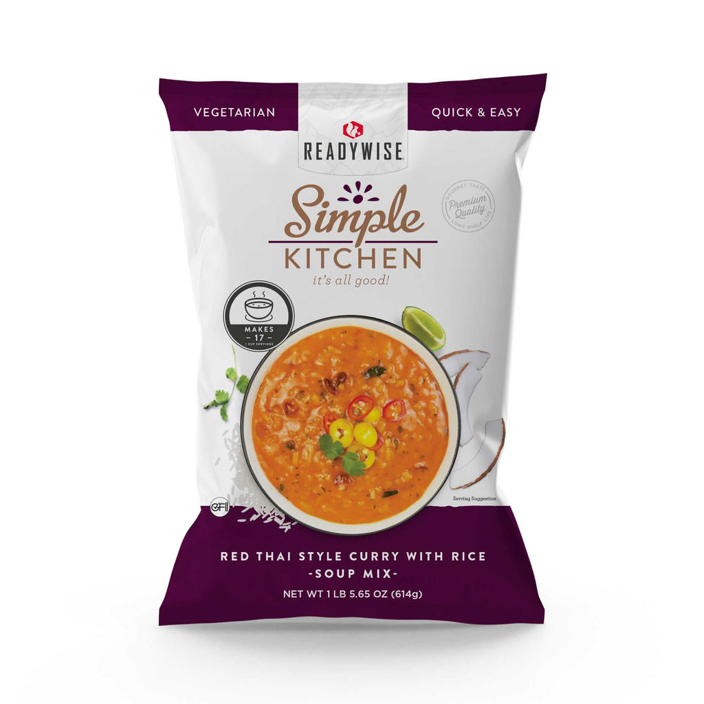 ReadyWise Simple Kitchen Red Thai Curry with Rice Soup Mix front packaging, vegetarian