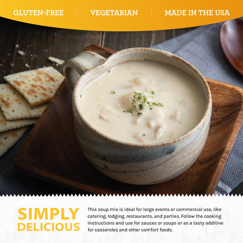 Bowl of creamy gluten-free potato chowder soup with parsley garnish and saltine crackers