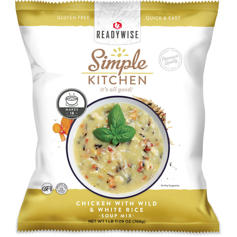 ReadyWise Simple Kitchen chicken with wild and white rice soup mix packaging