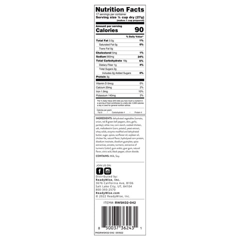 Chicken gumbo nutrition facts and ingredients label, ReadyWise packaging