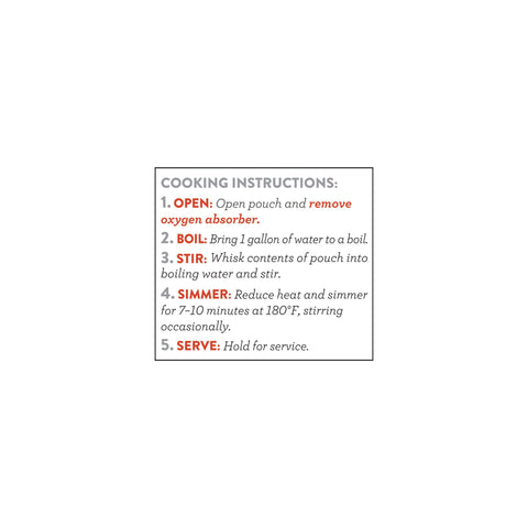 Chicken noodle soup cooking instructions with five preparation steps on a white background.