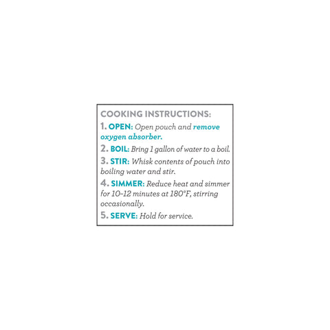 Clam chowder cooking instructions with five-step directions in a boxed layout.