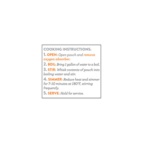 Mac and cheese cooking instructions with bold steps in a white box on a plain background.